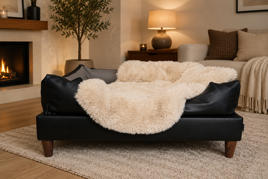 Hondenbed op poten kunstleer zwart / taupe